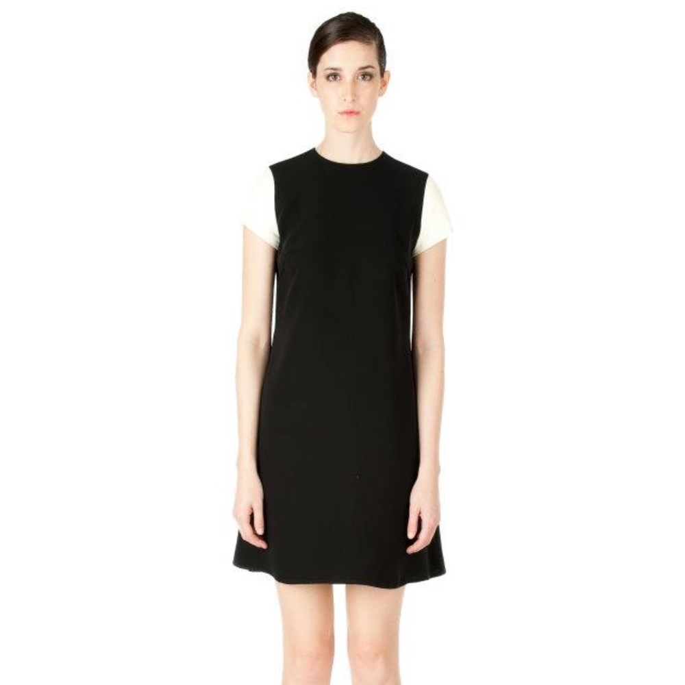 NHA KHANH BLACK WHITE CAP SLEEVE A-LINE DRESS